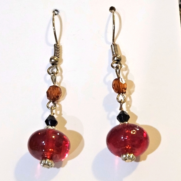 Red Lucite Crystal Dangles - Picture 3 of 4